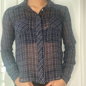 Transparent navy blue cropped flannel